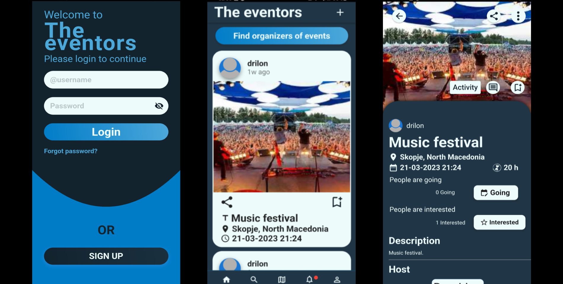 The Eventors event platform screenshot